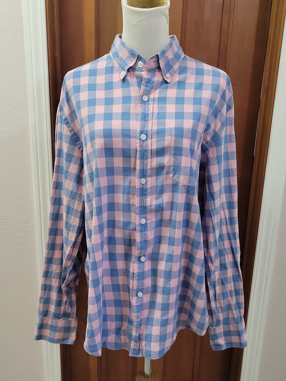 J. Crew Classic Pink and Blue Check Button-Down Shirt